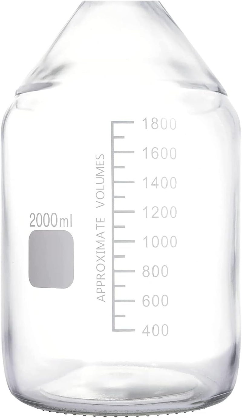 Pastein 2000 mL (2 Liter) Graduated Round Reagent Media Bottle Storage Glass Bottle with GL45 Red Screw Cap - Image 1
